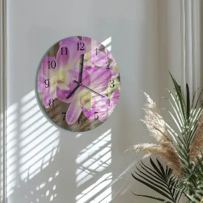 Kulaté skleněné hodiny na zeď Květiny