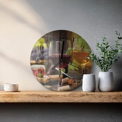 Kulaté skleněné hodiny na zeď Sklenice vína