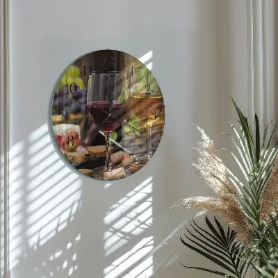 Kulaté skleněné hodiny na zeď Sklenice vína