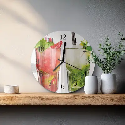 Kulaté skleněné hodiny na stěnu Koktejly