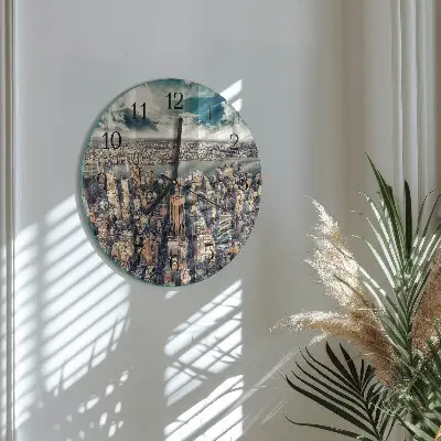 Hodiny s fotkou skleněné kulaté New York