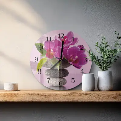 Nástěnné hodiny skleněné kulaté Orchidej