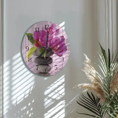 Nástěnné hodiny skleněné kulaté Orchidej