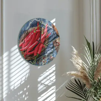 Kulaté skleněné hodiny na stěnu Chilli paprička