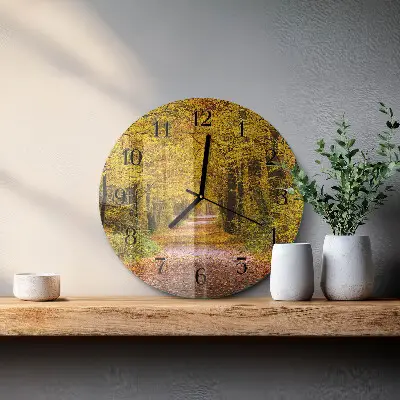 Nástěnné hodiny skleněné kulaté Lesní cesta