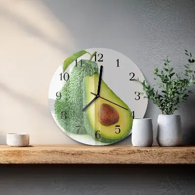Kulaté skleněné hodiny na stěnu Avokádo