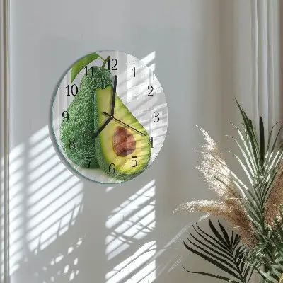 Kulaté skleněné hodiny na stěnu Avokádo
