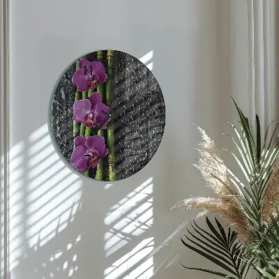 Kulaté skleněné hodiny na zeď Orchidej