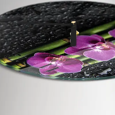 Kulaté skleněné hodiny na zeď Orchidej