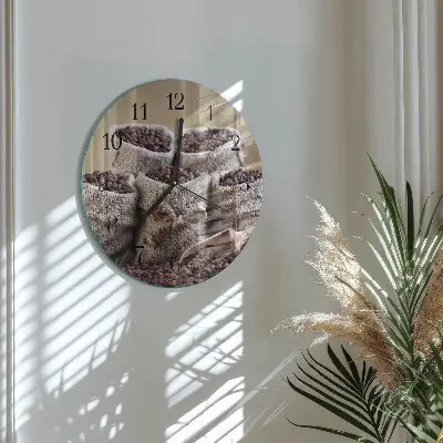 Hodiny na skle kulaté Kávová zrna