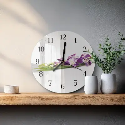 Hodiny s fotkou skleněné kulaté Květiny