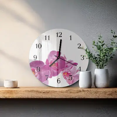 Nástěnné hodiny skleněné kulaté Orchidej
