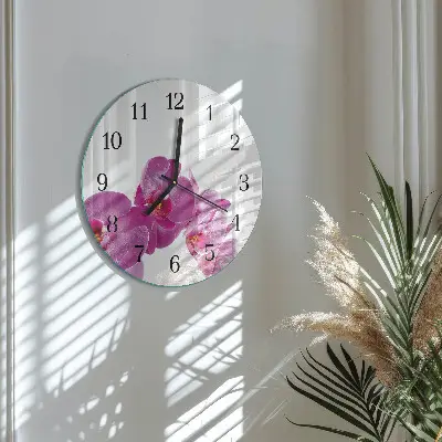 Nástěnné hodiny skleněné kulaté Orchidej