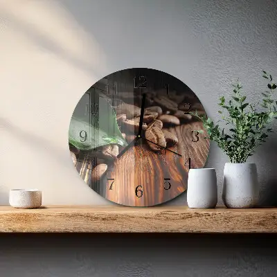 Kulaté skleněné hodiny na zeď Kávová zrna