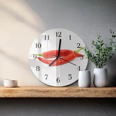 Kulaté skleněné hodiny na stěnu Chilli paprička
