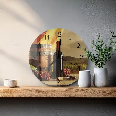 Kulaté skleněné hodiny na zeď Sud vína