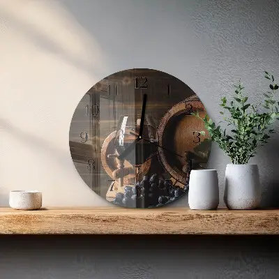 Kulaté skleněné hodiny na zeď Sud vína