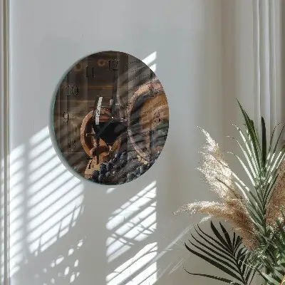 Kulaté skleněné hodiny na zeď Sud vína