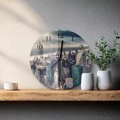 Kulaté skleněné hodiny na stěnu Město