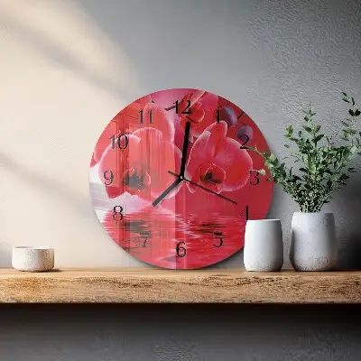 Hodiny s fotkou skleněné kulaté Orchidej