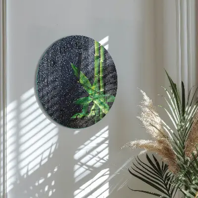 Nástěnné hodiny skleněné kulaté Kapky a bambus
