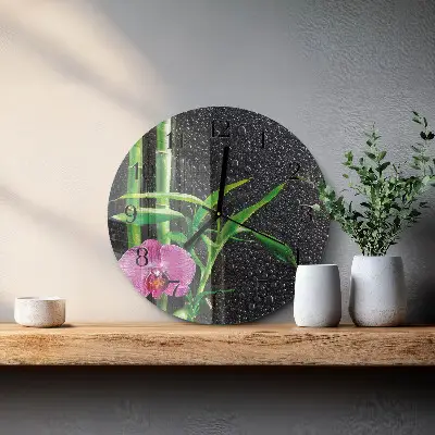 Kulaté skleněné hodiny na zeď Bambusové lázně