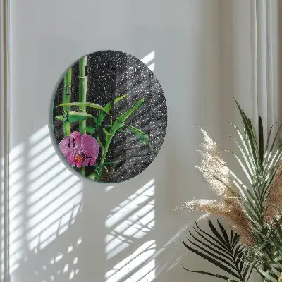 Kulaté skleněné hodiny na zeď Bambusové lázně