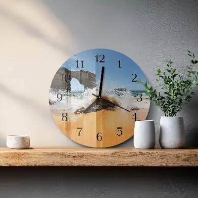 Kulaté skleněné hodiny na stěnu Pláž