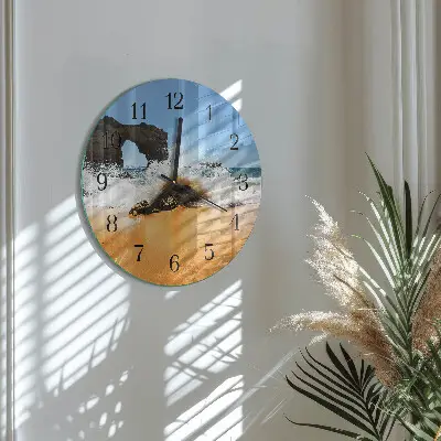 Kulaté skleněné hodiny na stěnu Pláž