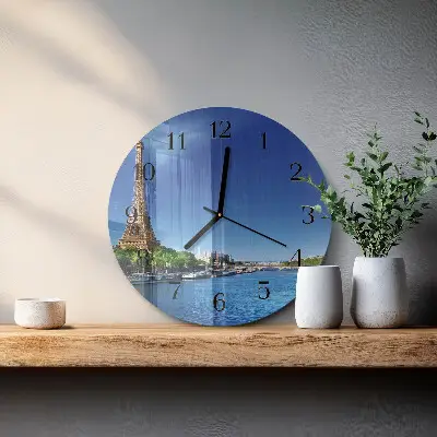 Nástěnné hodiny skleněné kulaté Pařížská obloha