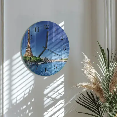 Nástěnné hodiny skleněné kulaté Pařížská obloha