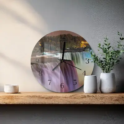 Kulaté skleněné hodiny na zeď Vodopád