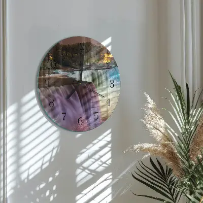 Kulaté skleněné hodiny na zeď Vodopád