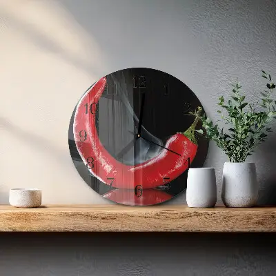 Kulaté skleněné hodiny na stěnu Chilli paprička