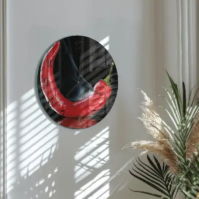 Kulaté skleněné hodiny na stěnu Chilli paprička