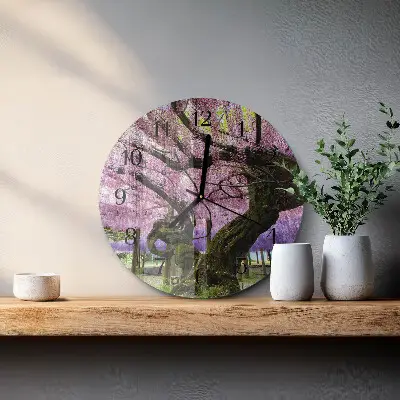 Hodiny s fotkou skleněné kulaté Stromy