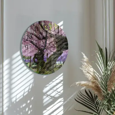 Hodiny s fotkou skleněné kulaté Stromy