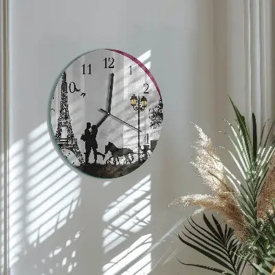 Nástěnné hodiny skleněné kulaté Láska k Paříži