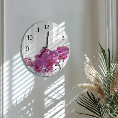Hodiny na skle kulaté Orchidej
