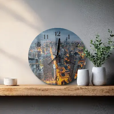 Kulaté skleněné hodiny na stěnu Noční město