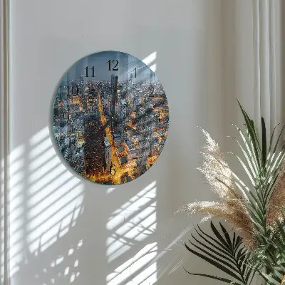 Kulaté skleněné hodiny na stěnu Noční město