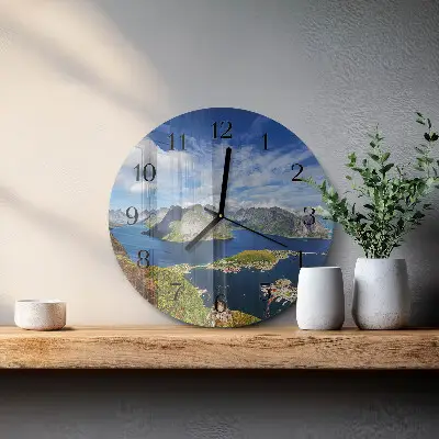 Kulaté skleněné hodiny na stěnu Hory