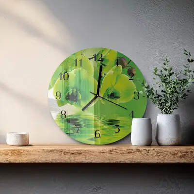 Hodiny s fotkou skleněné kulaté Orchidej