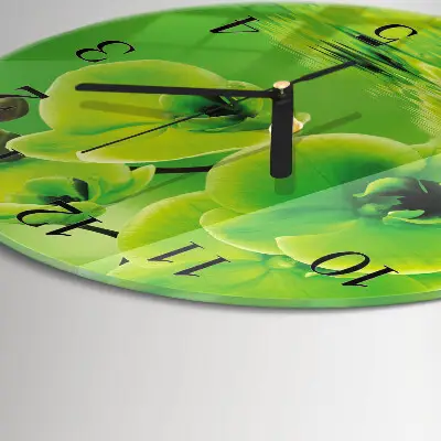 Hodiny s fotkou skleněné kulaté Orchidej