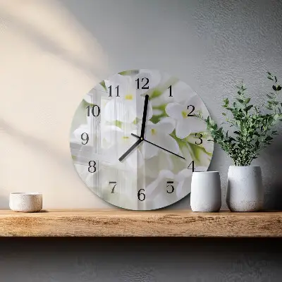 Kulaté skleněné hodiny na zeď Květiny