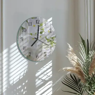 Kulaté skleněné hodiny na zeď Květiny