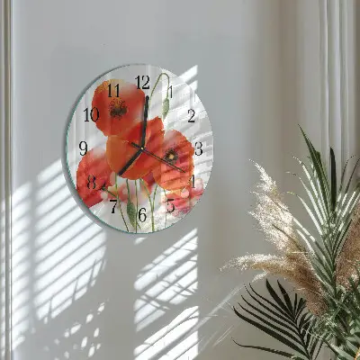 Kulaté skleněné hodiny na stěnu Vlčí máky