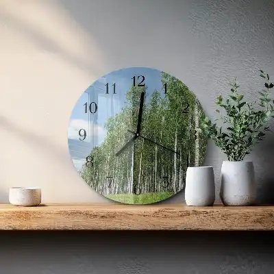 Hodiny s fotkou skleněné kulaté Břízy