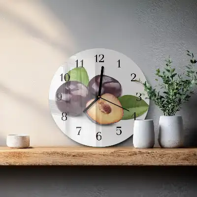 Hodiny na skle kulaté Švestky
