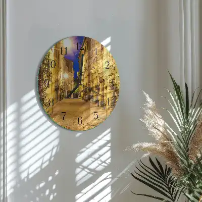 Hodiny s fotkou skleněné kulaté Ulice v noci